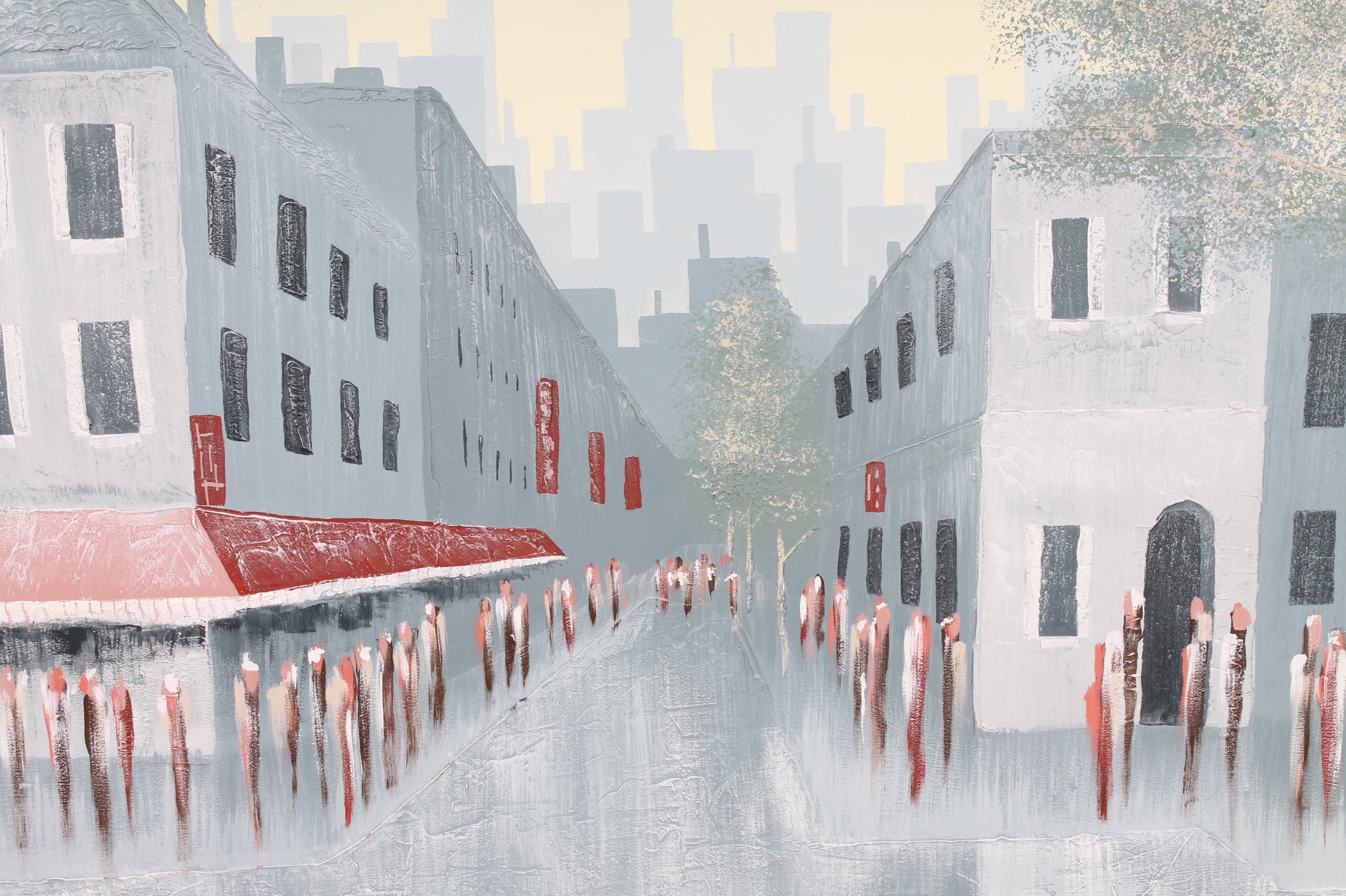 Alex Wextin Oil and Plaster on Board Painting "City Streets"