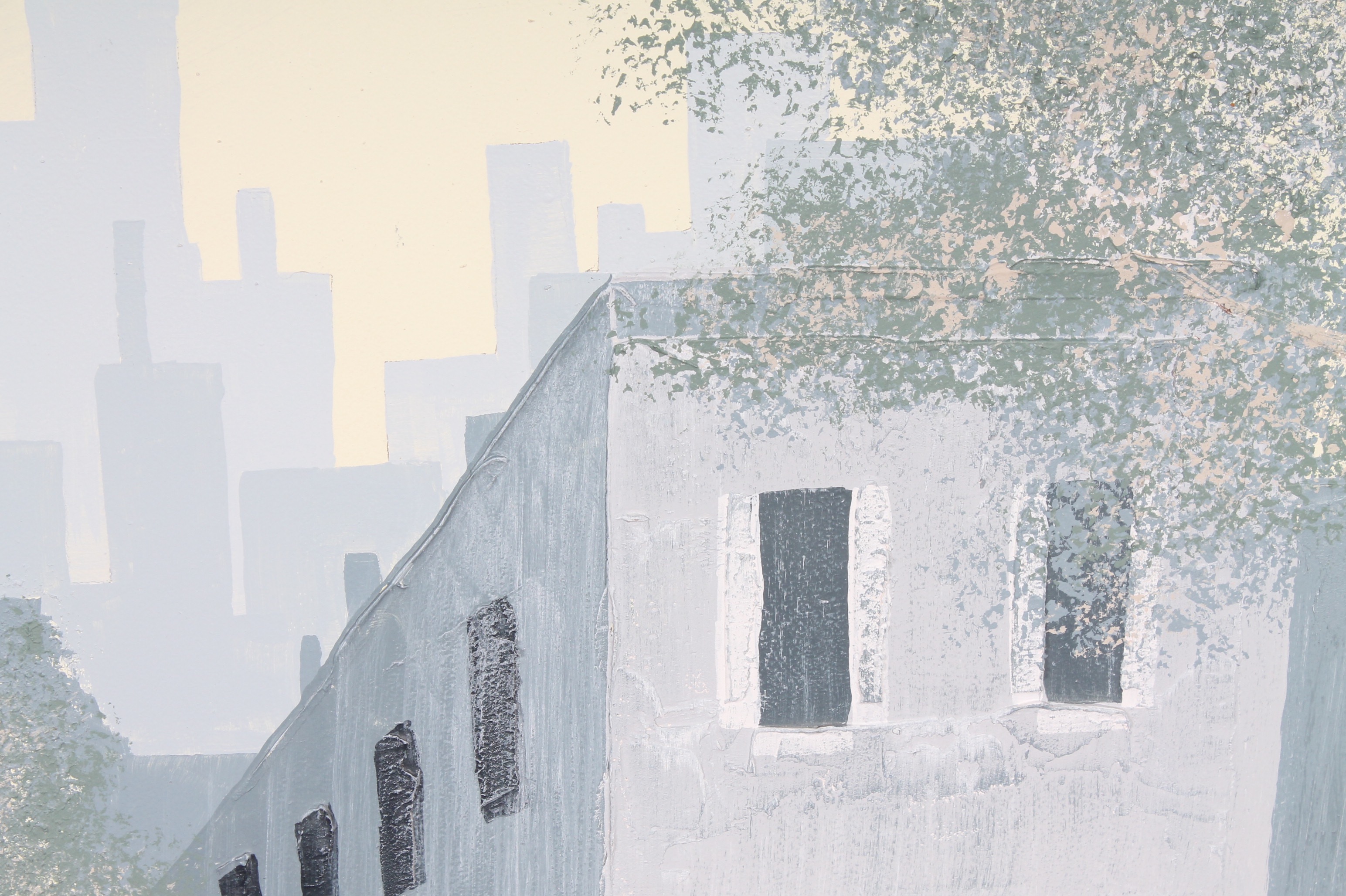 Alex Wextin Oil and Plaster on Board Painting "City Streets"