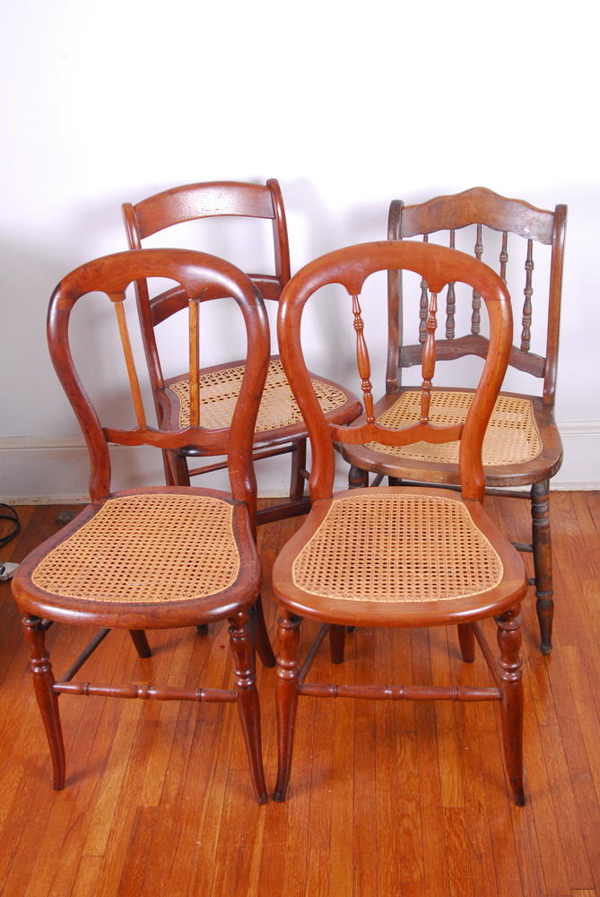 Five Vintage Cane and Rush Seat Chairs