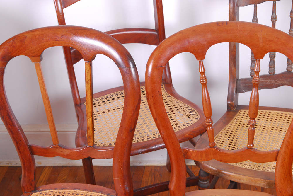 Five Vintage Cane and Rush Seat Chairs