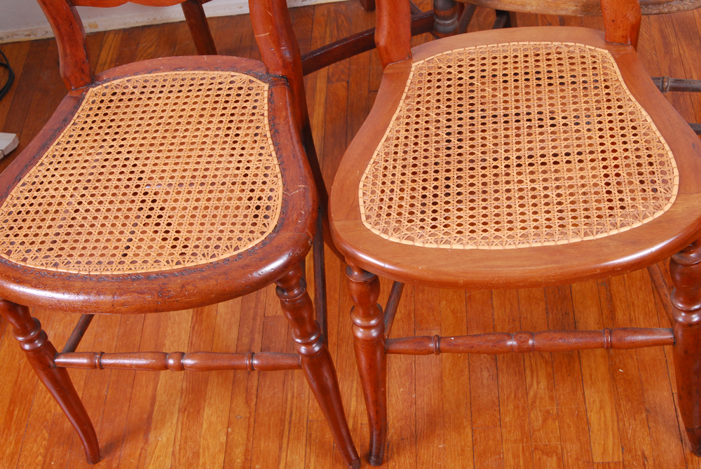 Five Vintage Cane and Rush Seat Chairs