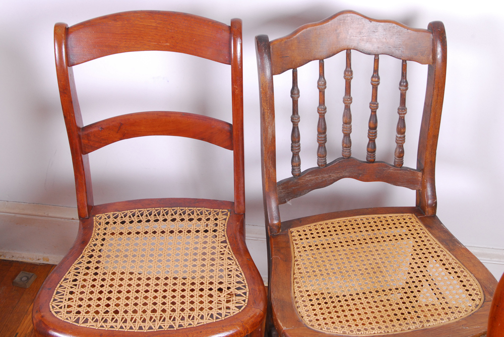 Five Vintage Cane and Rush Seat Chairs