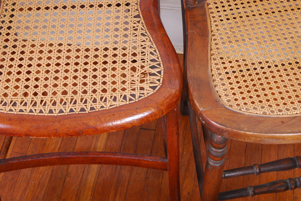 Five Vintage Cane and Rush Seat Chairs