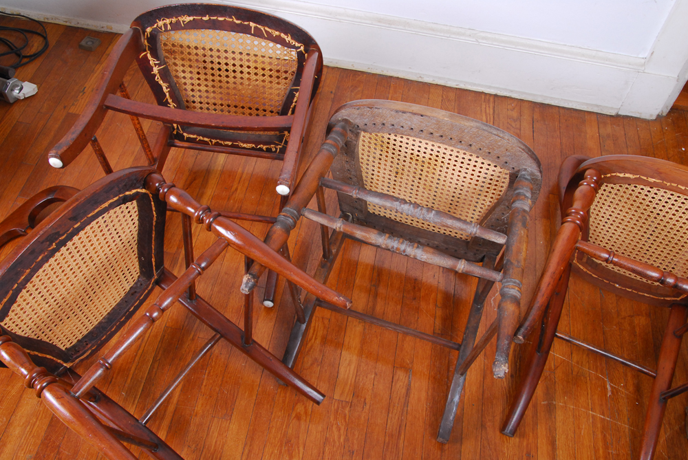 Five Vintage Cane and Rush Seat Chairs