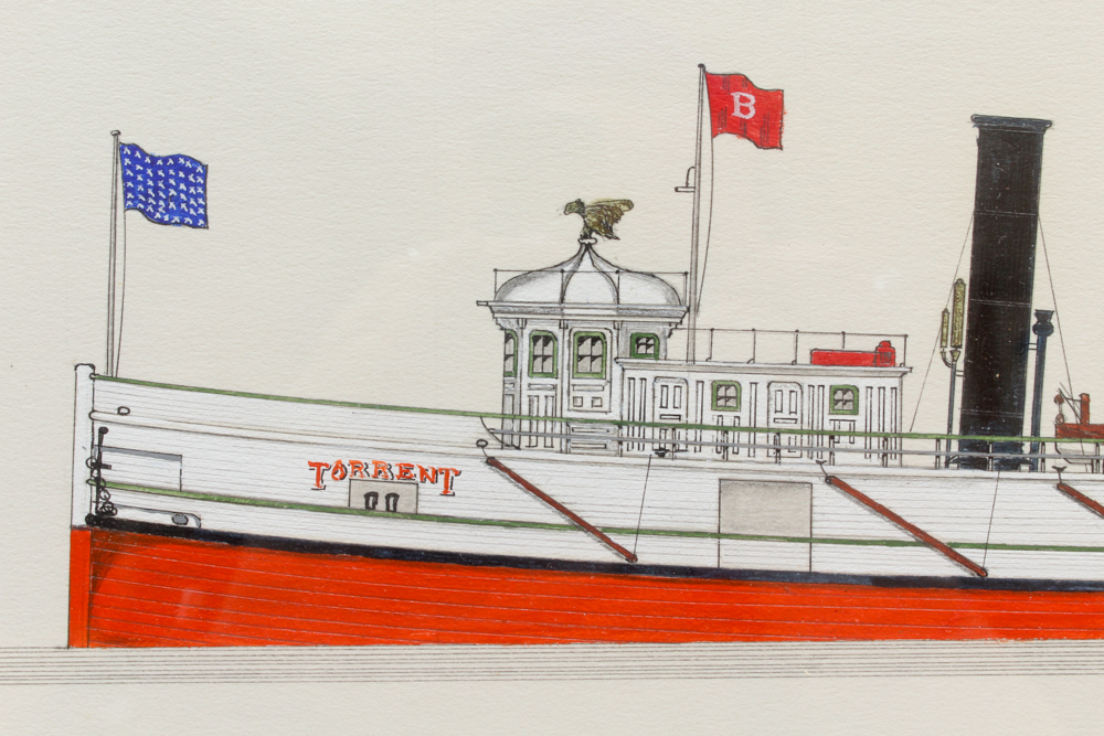 Frank R. Crevier Ink and Watercolor of "Lake Tug Torrent"