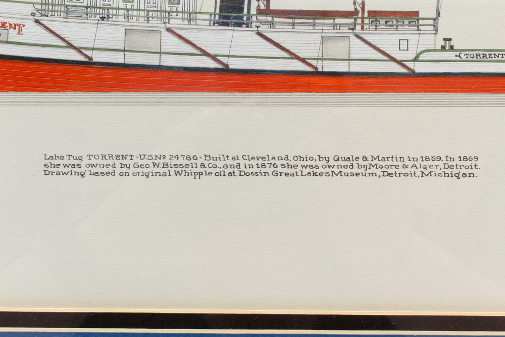 Frank R. Crevier Ink and Watercolor of "Lake Tug Torrent"