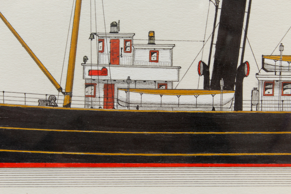 Frank R. Crevier Ink and Watercolor of the "U.S. Lighthouse Tender Hyacinth"