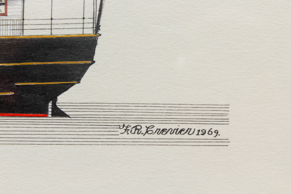 Frank R. Crevier Ink and Watercolor of the "U.S. Lighthouse Tender Hyacinth"