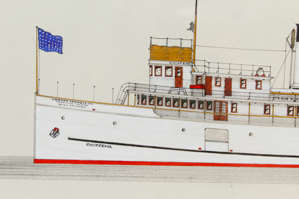 Frank R. Crevier Ink and Watercolor of the "Chippawa"