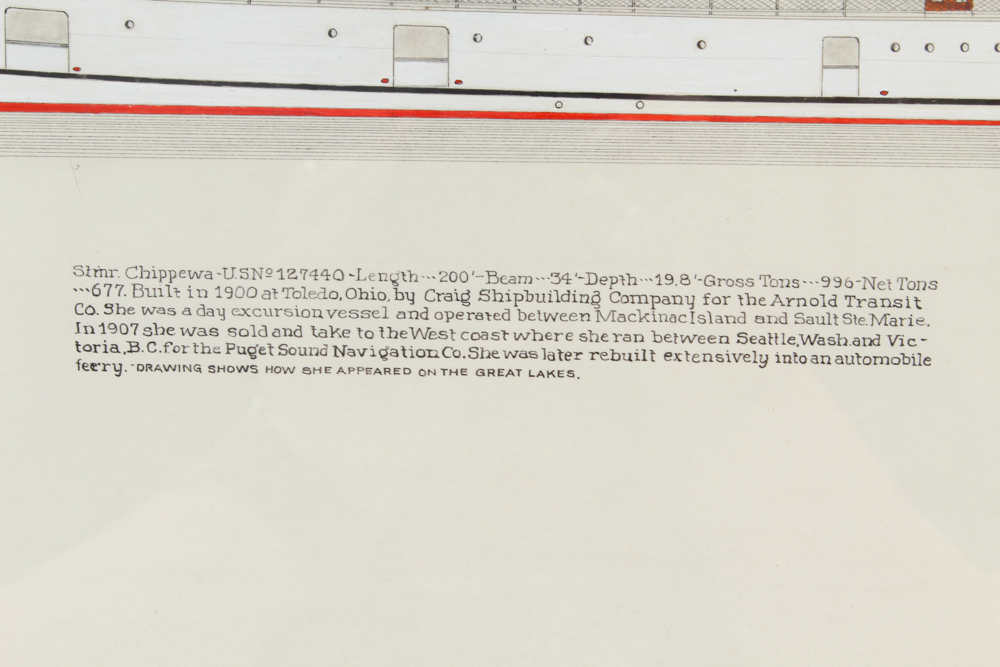 Frank R. Crevier Ink and Watercolor of the "Chippawa"