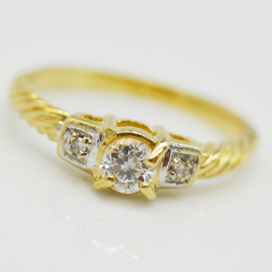 14K Yellow Gold Cubic Zirconia and Diamond Ring