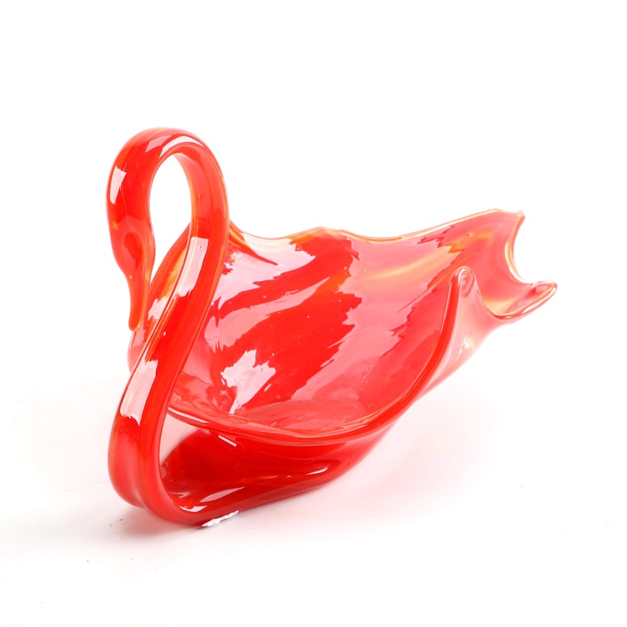 Murano Style Blown Glass Swan Centerpiece