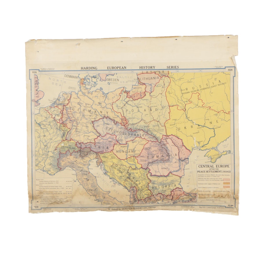 Vintage Wall Map of Central Europe After the Peace Settlement