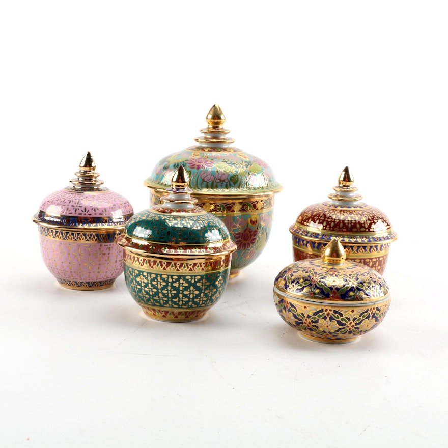 Thai Decorative Porcelain Trinket Boxes