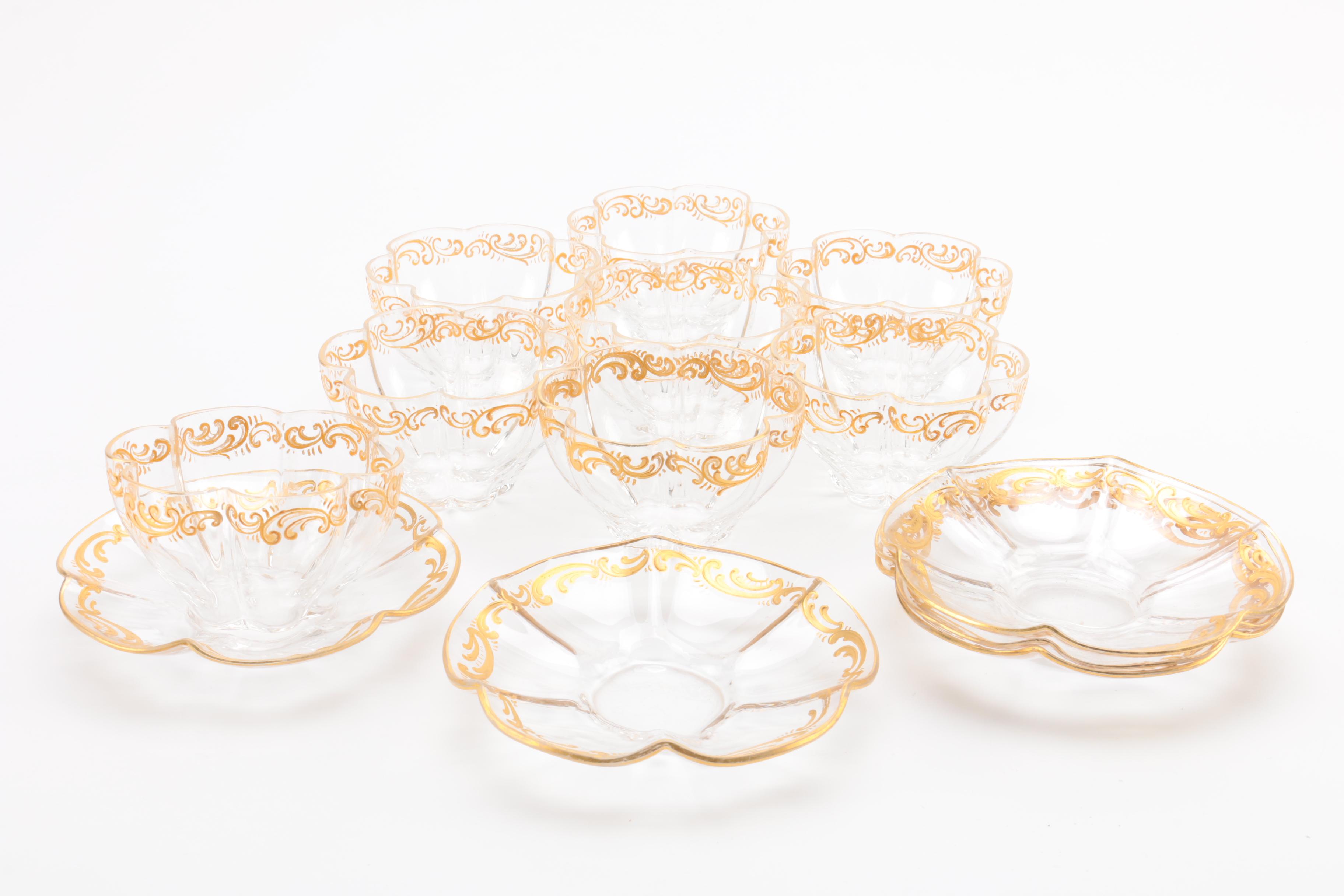 Gilt Glass Finger Bowls and Dessert Serveware