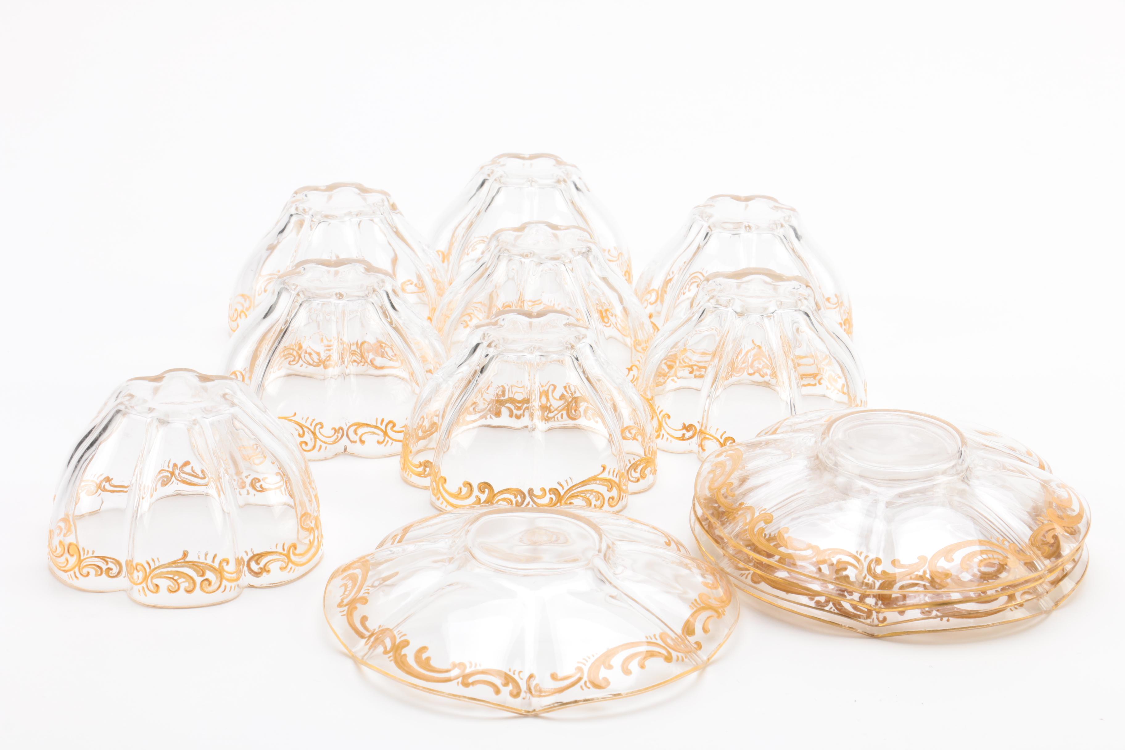 Gilt Glass Finger Bowls and Dessert Serveware