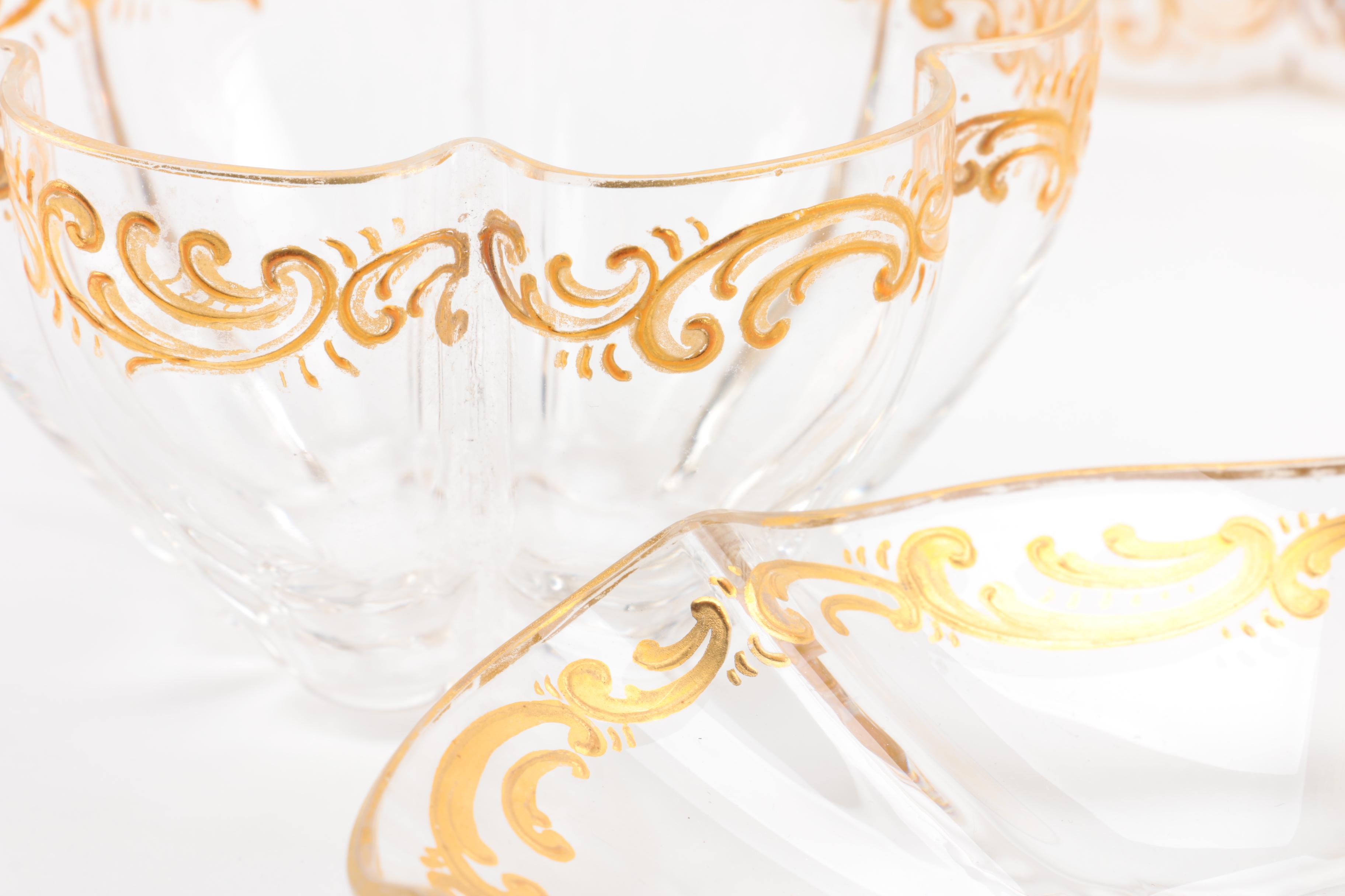 Gilt Glass Finger Bowls and Dessert Serveware