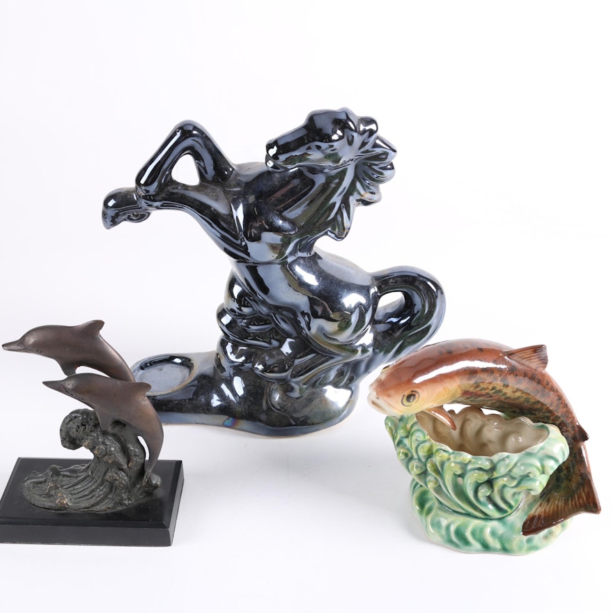 Metal and Ceramic Animal Figurines Including Marex