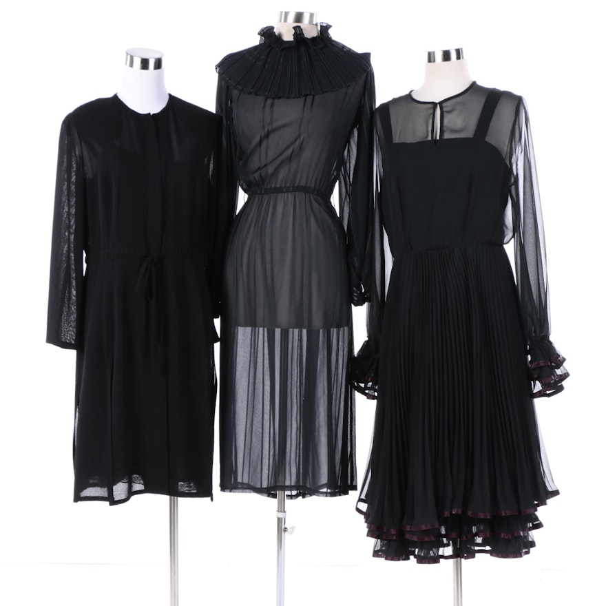 1980s Vintage Black Chiffon Evening Dresses Including Rena Lange