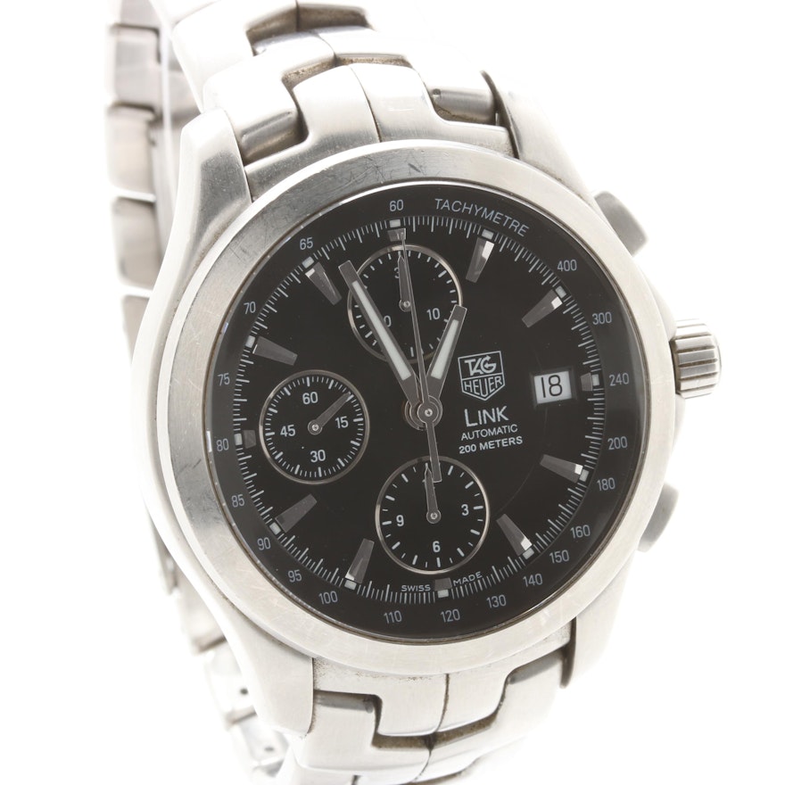 TAG Heuer Stainless Steel Black Dial Wristwatch with Date Window