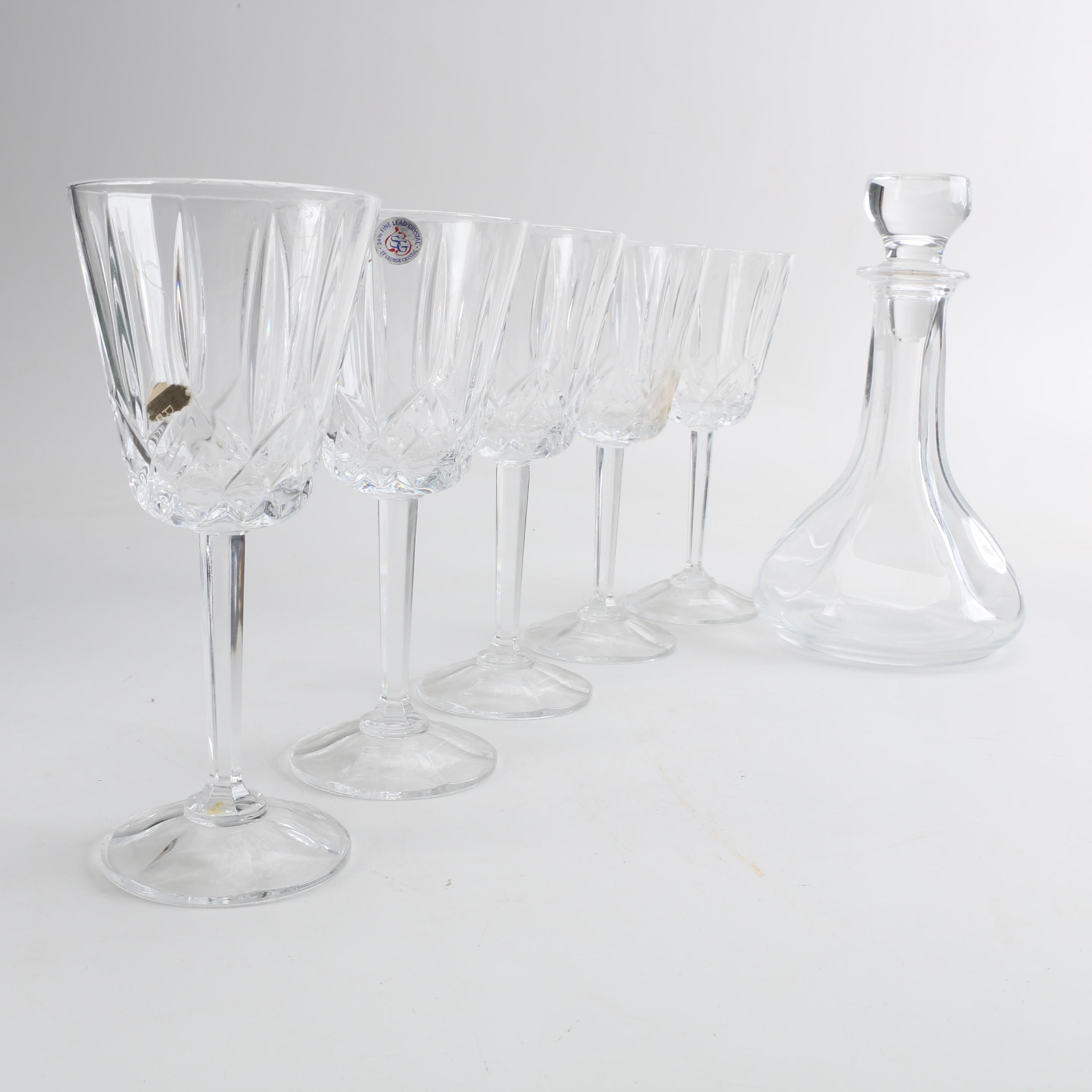 St. George Crystal Wine Glasses with Glass Decanter
