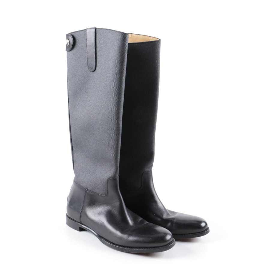 Women's Ralph Lauren Collection Black Leather and Canvas Riding Boots