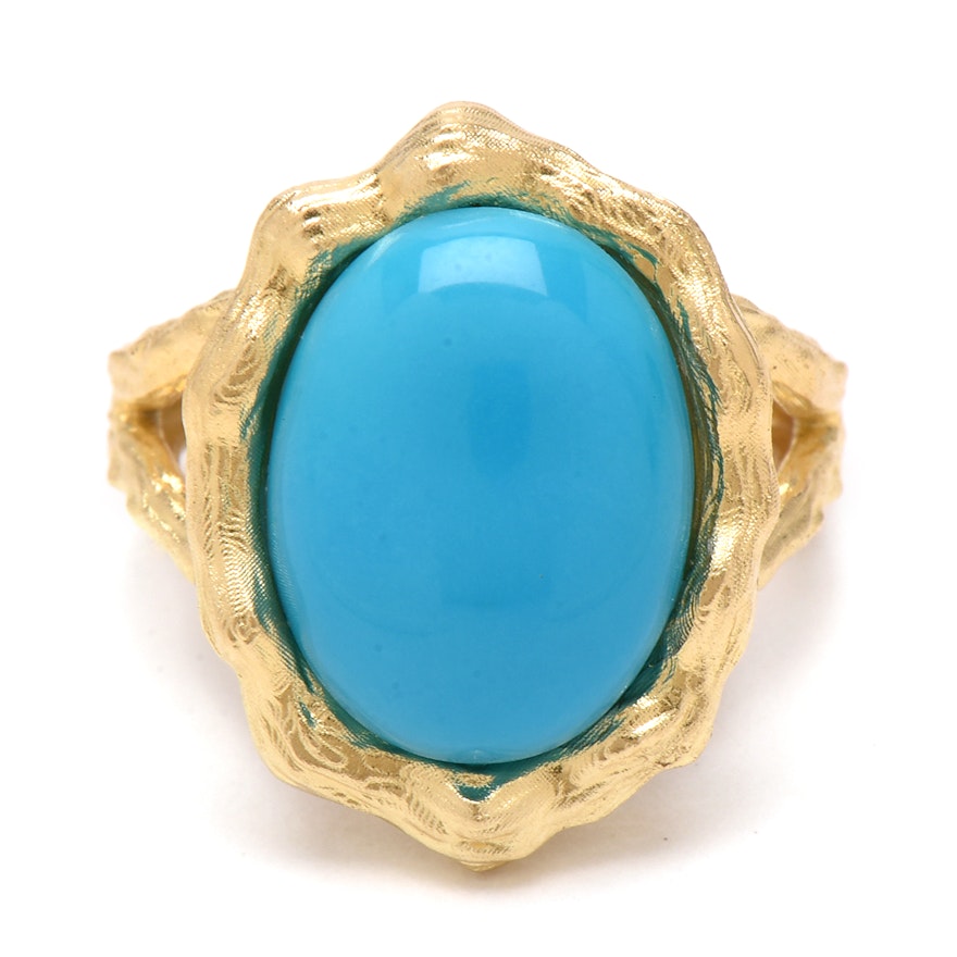 14K Yellow Gold Turquoise Textured Ring