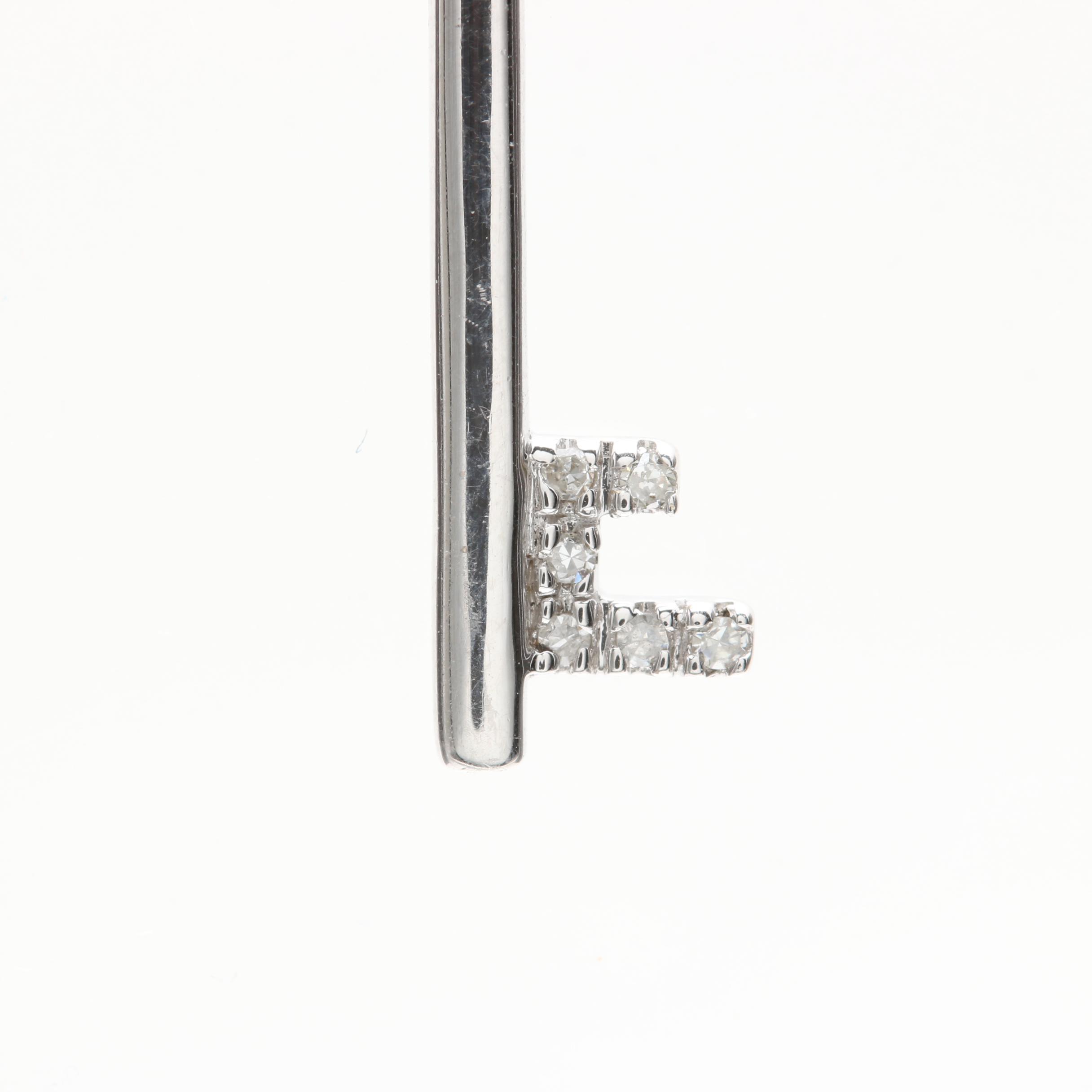 14K White Gold Diamond Key Pendant Necklace