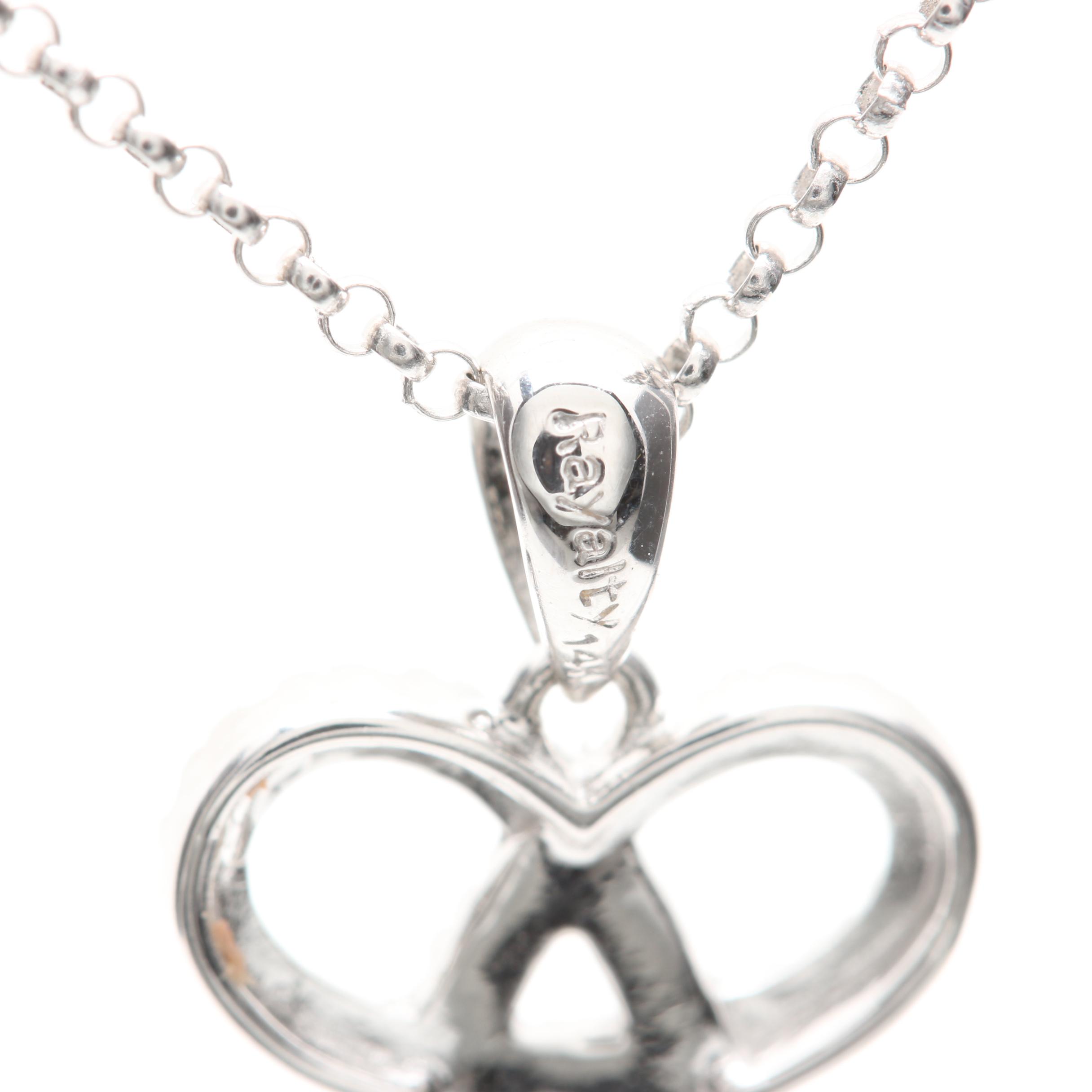 14K White Gold Diamond Key Pendant Necklace