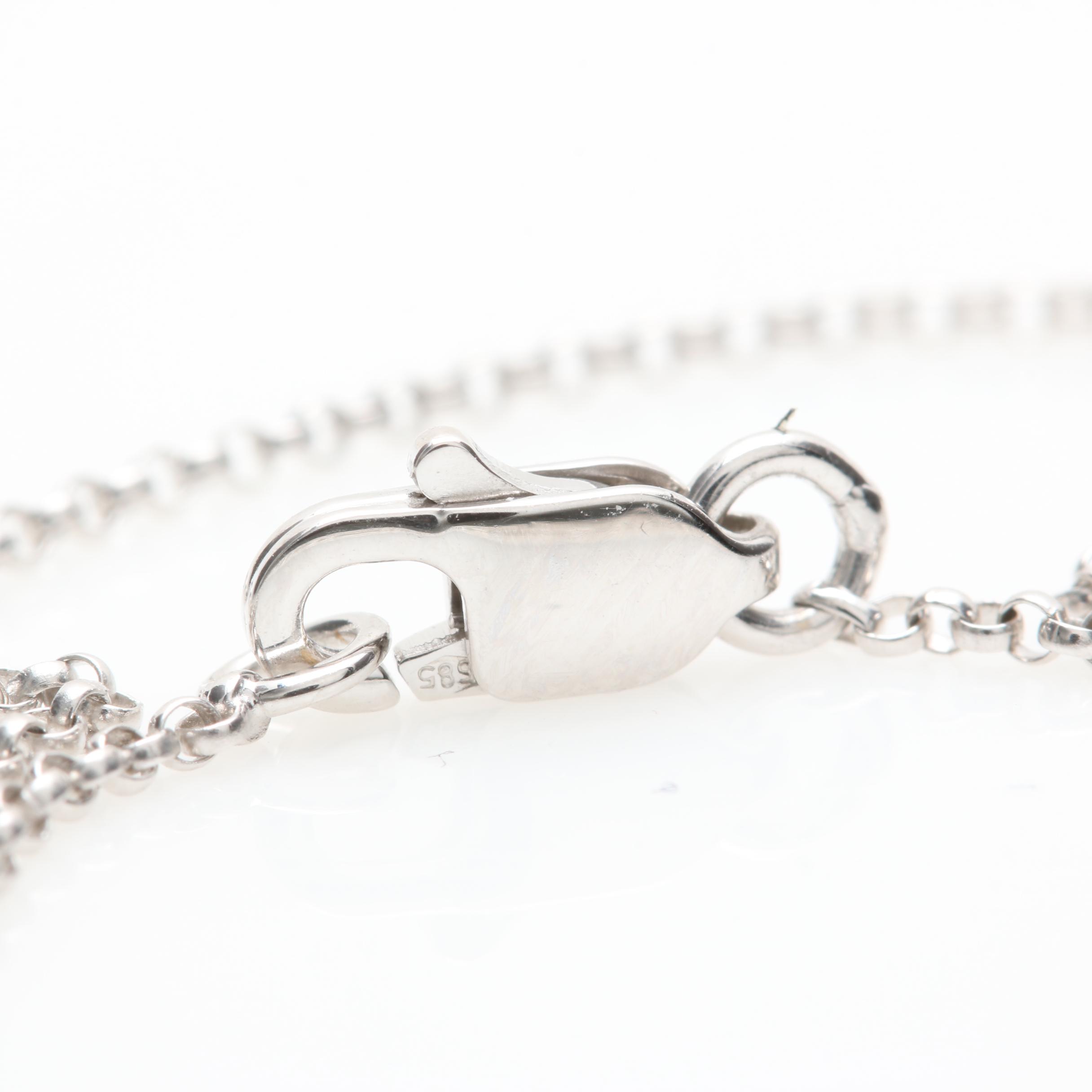 14K White Gold Diamond Key Pendant Necklace