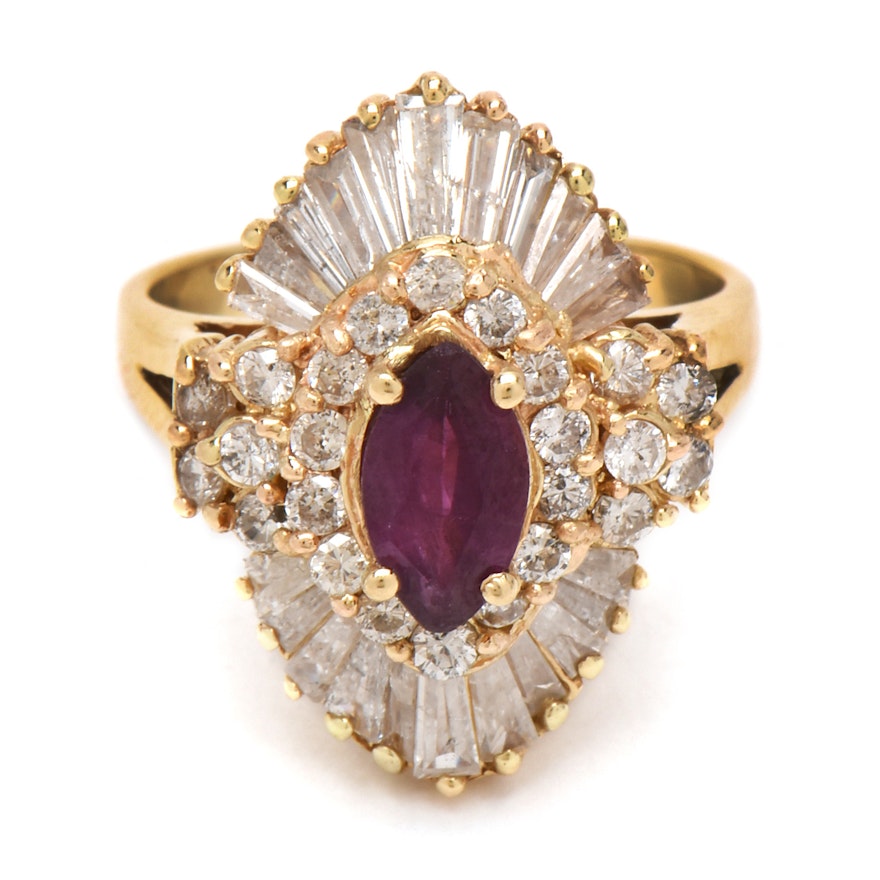 14K Yellow Gold Natural Ruby and 3.02 CTW Diamond Cocktail Ring