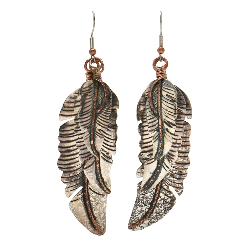 Jacqueline Smiley Vintage Revival 950 Sterling Silver Feather Motif Earrings