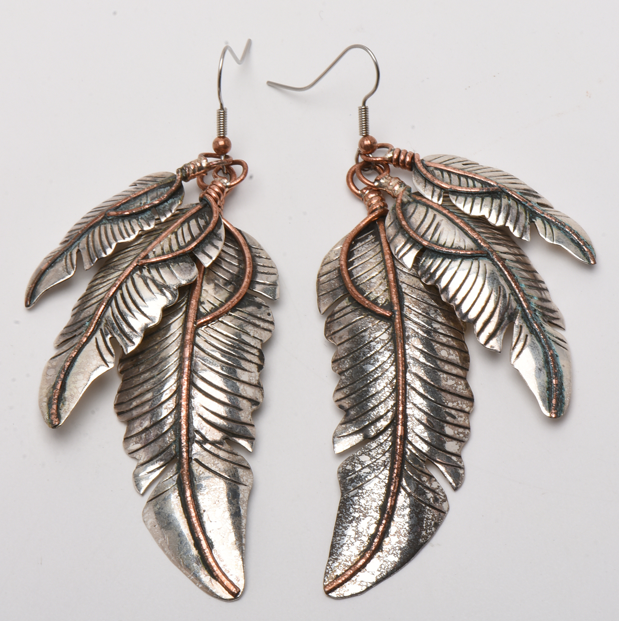 Jacqueline Smiley Vintage Revival 950 Sterling Silver Feather Motif Earrings