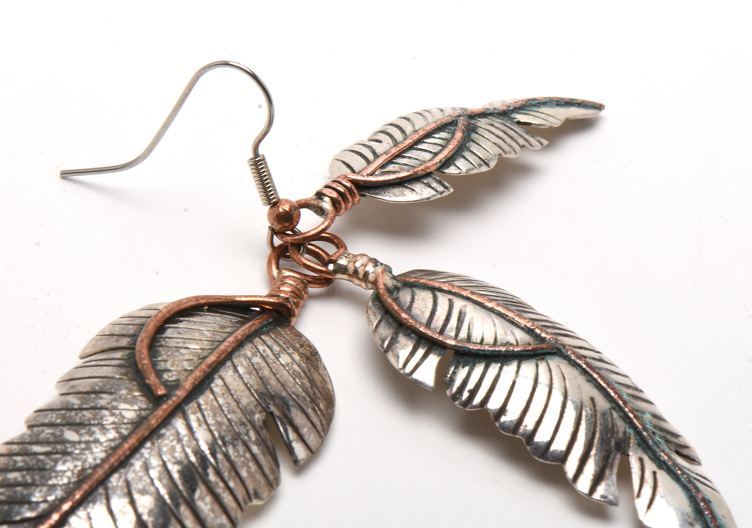Jacqueline Smiley Vintage Revival 950 Sterling Silver Feather Motif Earrings