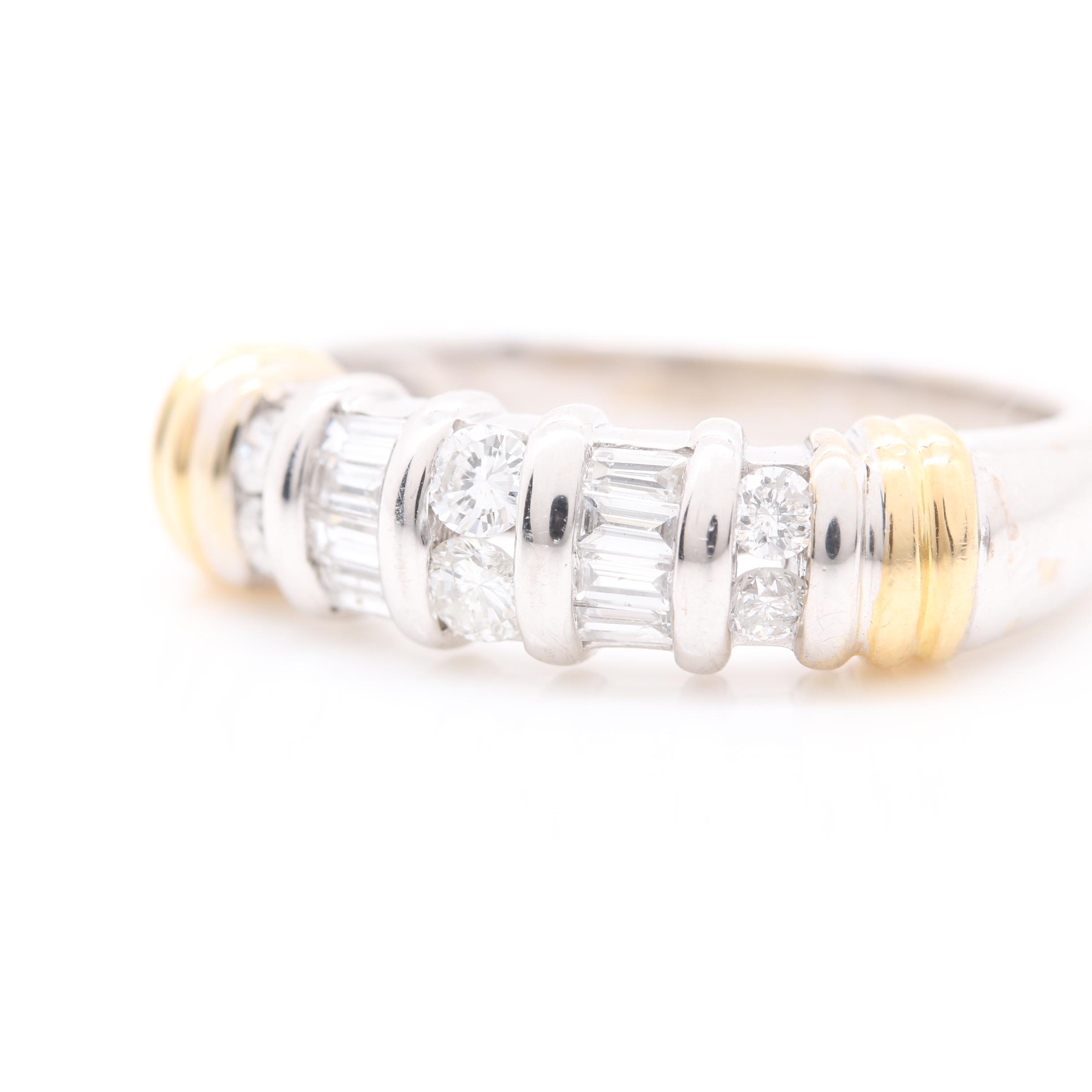 14K White Gold and Yellow Gold Diamond Ring