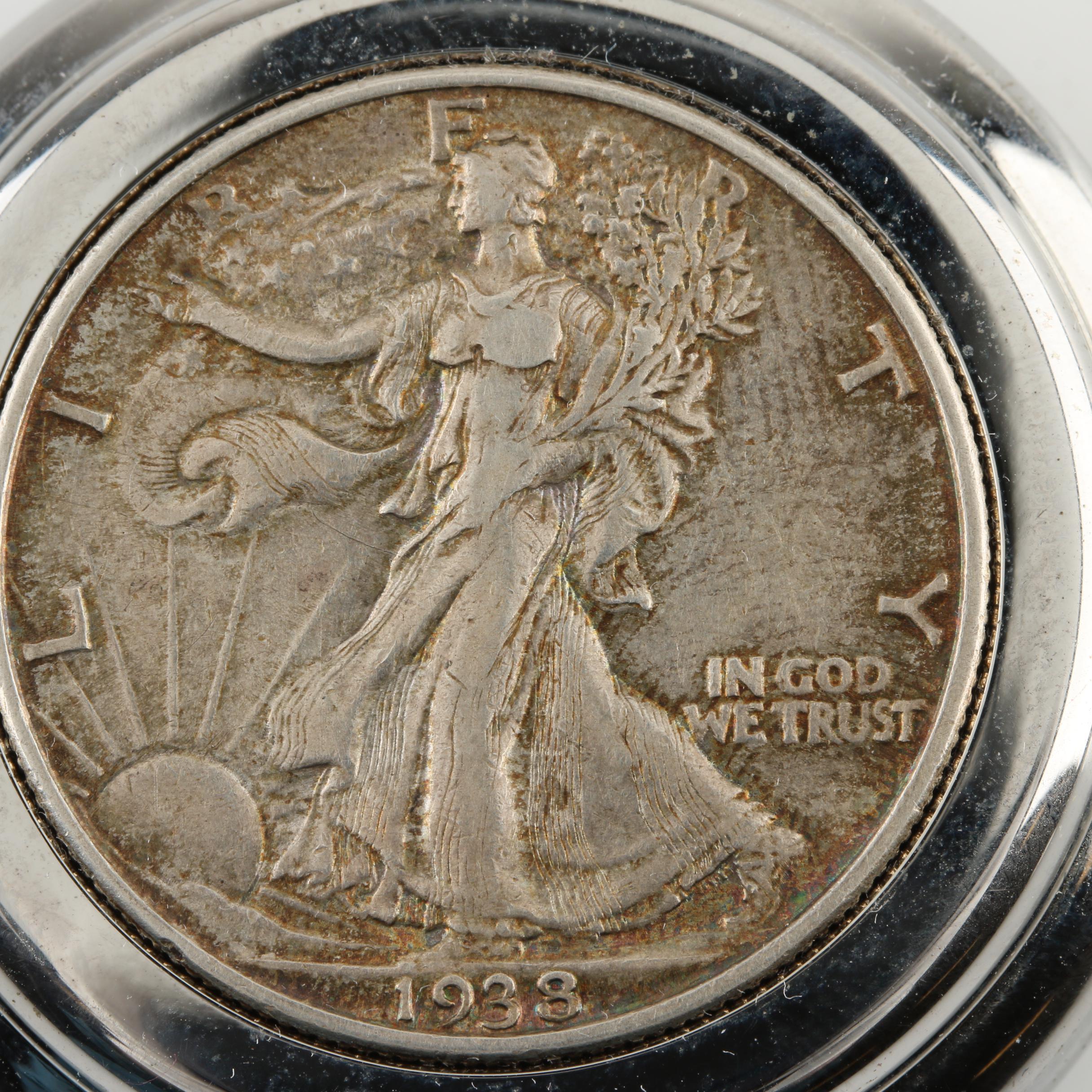 James Michael 1938 Walking Liberty Silver Half Dollar Pocket Watch