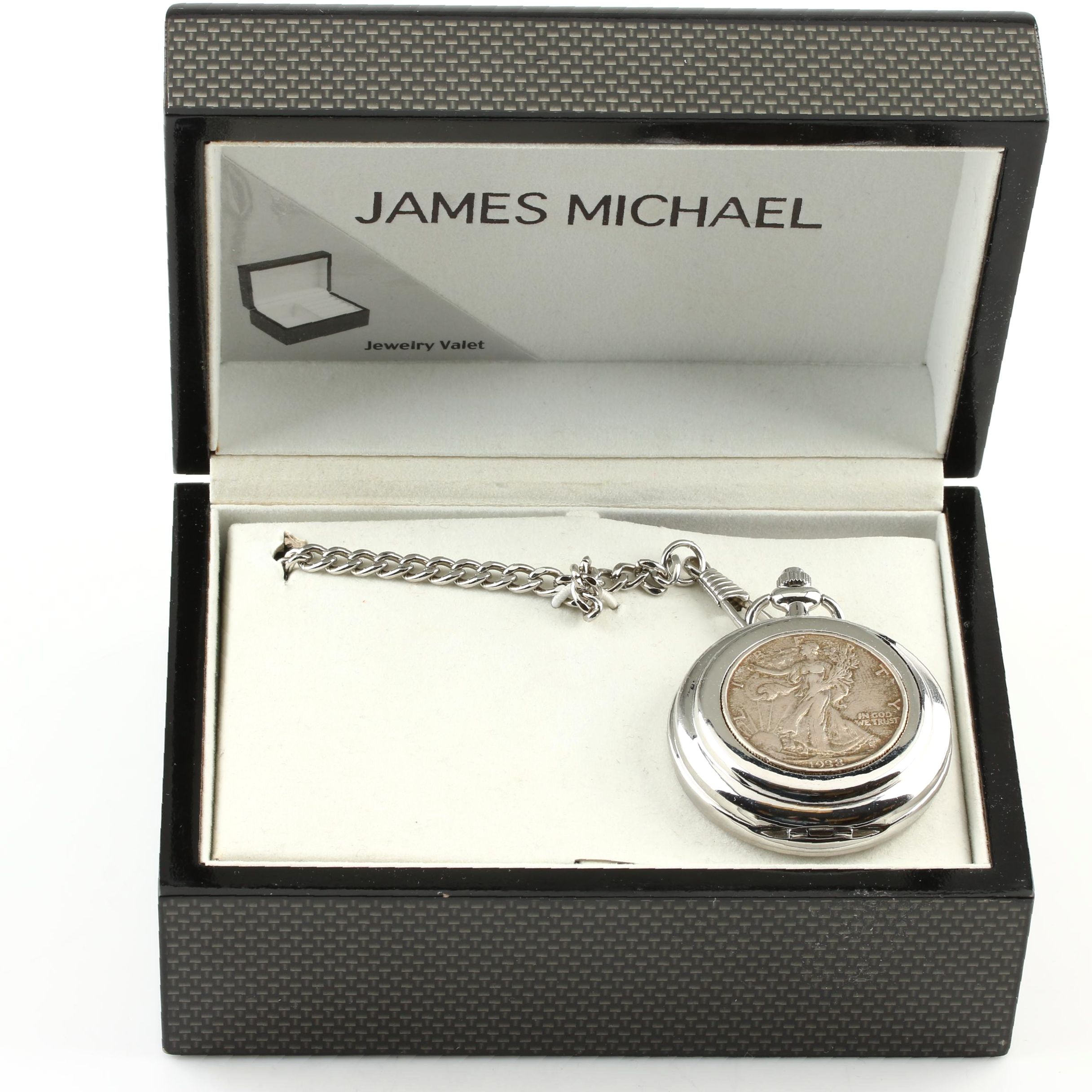 James Michael 1938 Walking Liberty Silver Half Dollar Pocket Watch