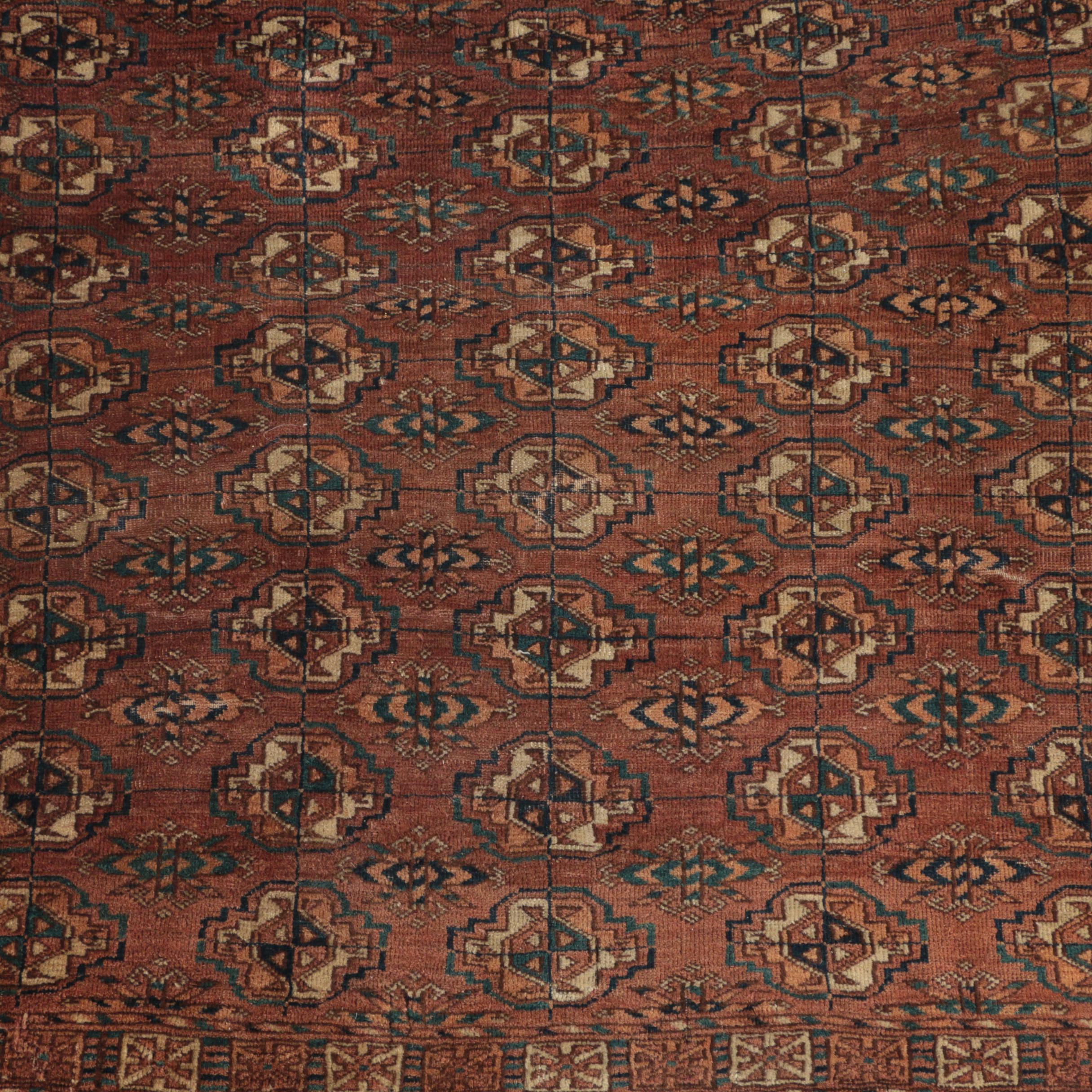 Semi-Antique Hand-Knotted Turkmen Tribal Wool Accent Rug