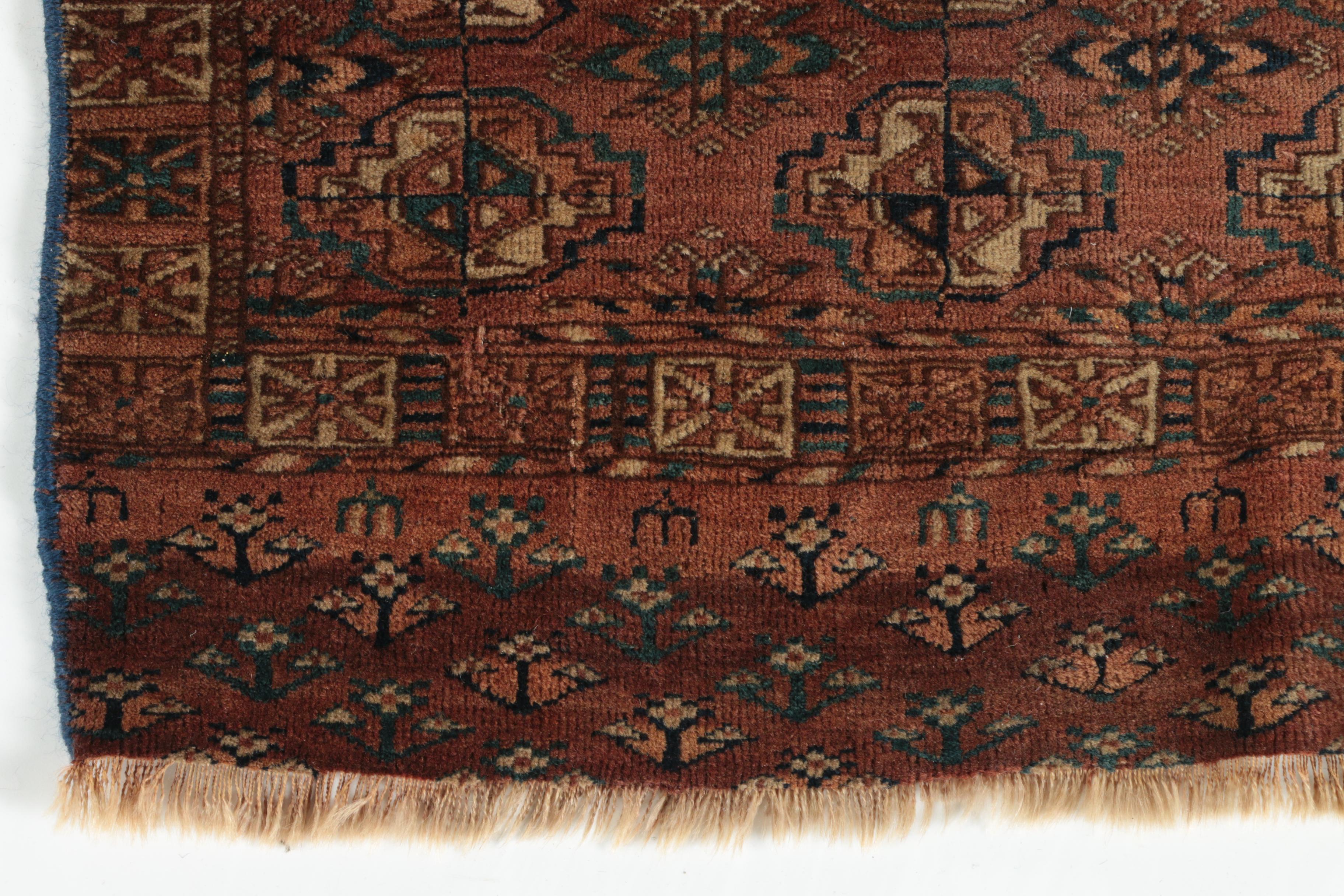 Semi-Antique Hand-Knotted Turkmen Tribal Wool Accent Rug