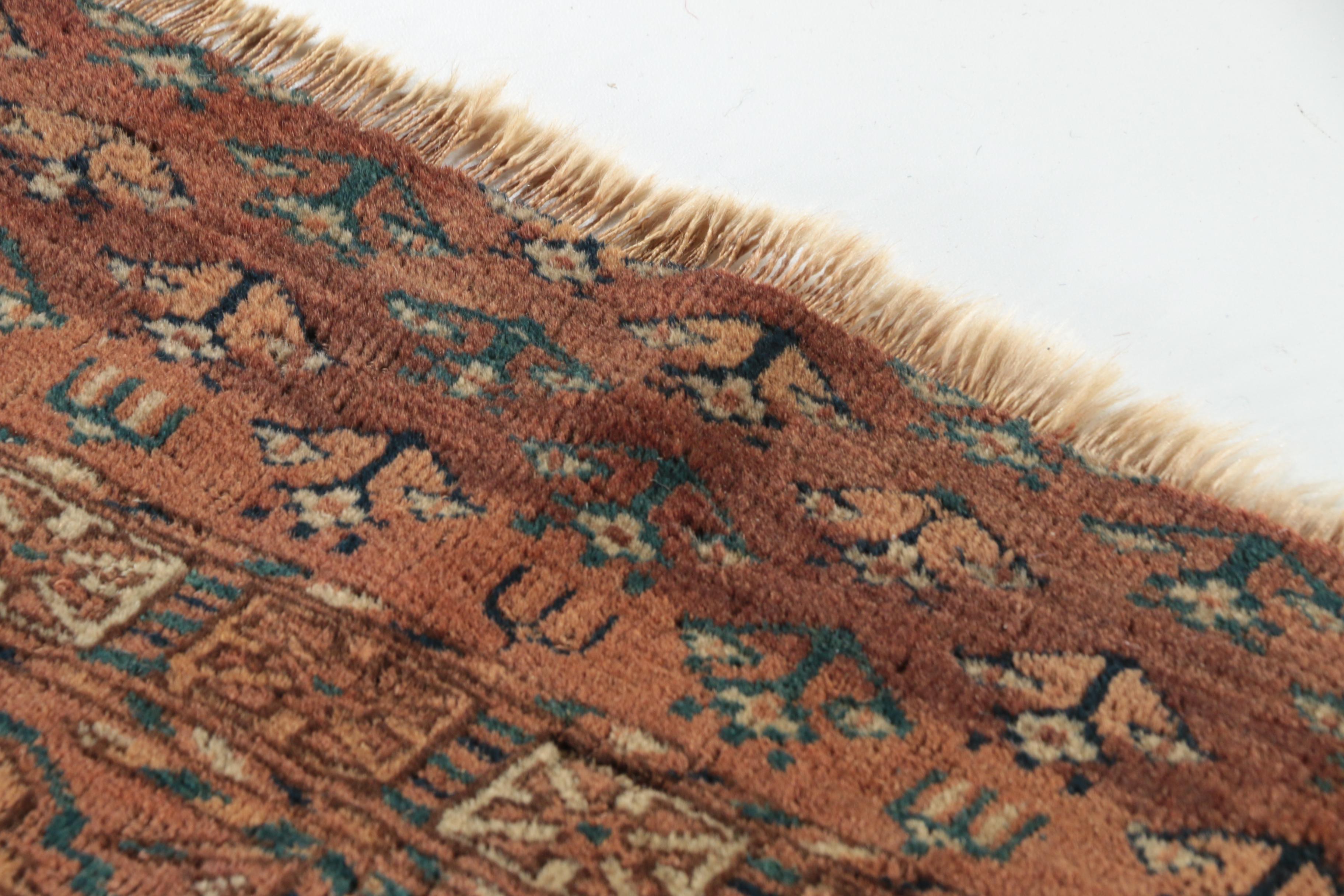 Semi-Antique Hand-Knotted Turkmen Tribal Wool Accent Rug