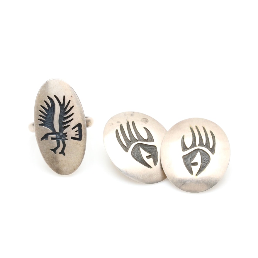 Southwestern Style Sterling Silver Earrings and Ring