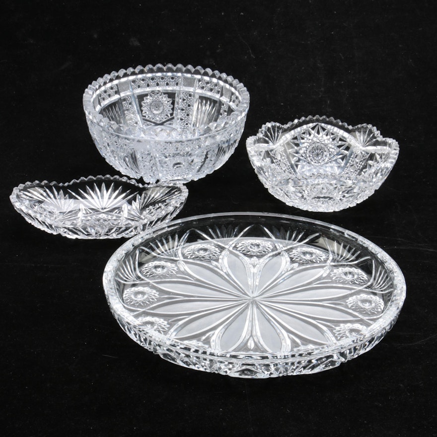American Brilliant Period Cut Glass Serveware with Crystal Platter