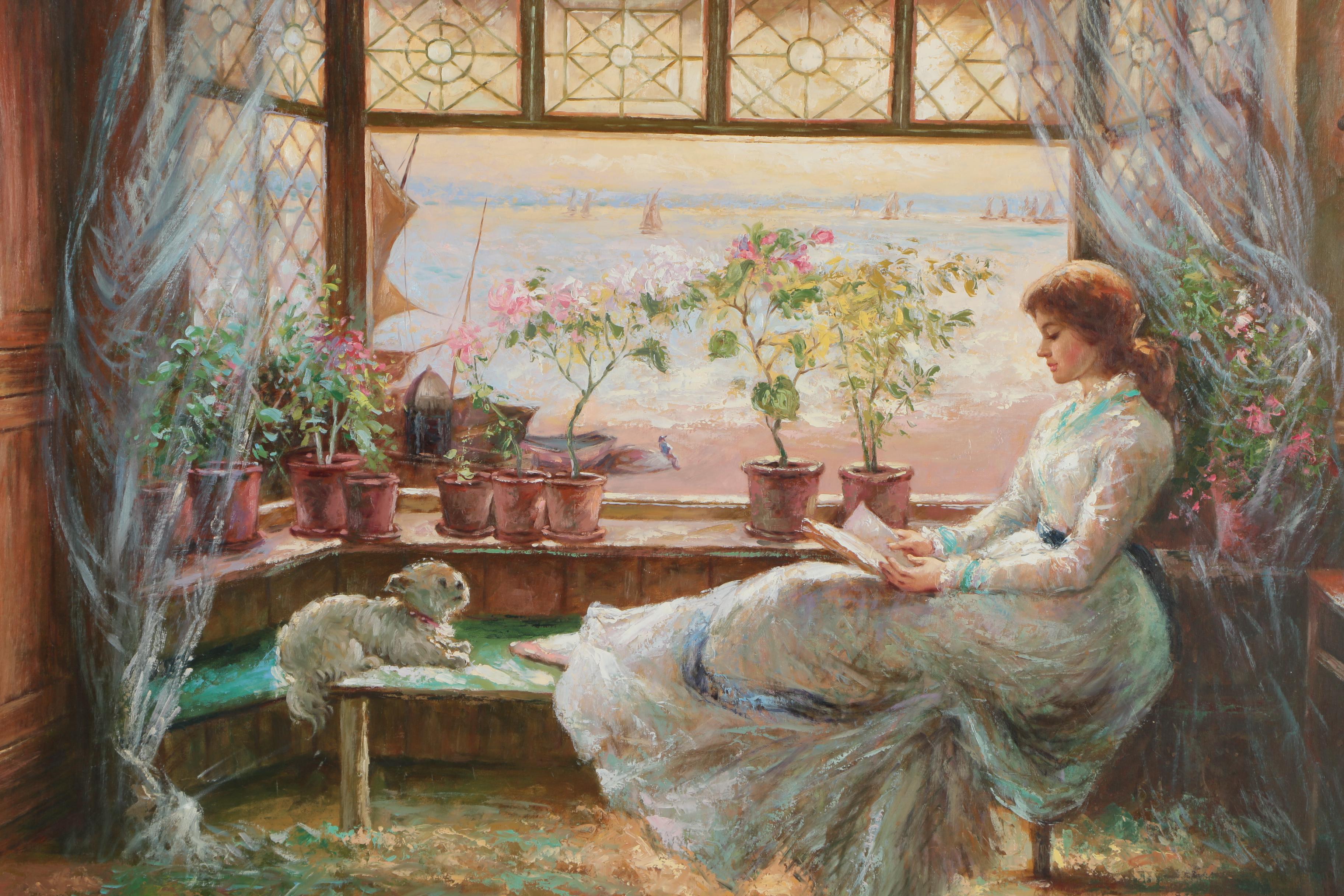 Ellen Sherrill Oil Painting of Window Seat Scene