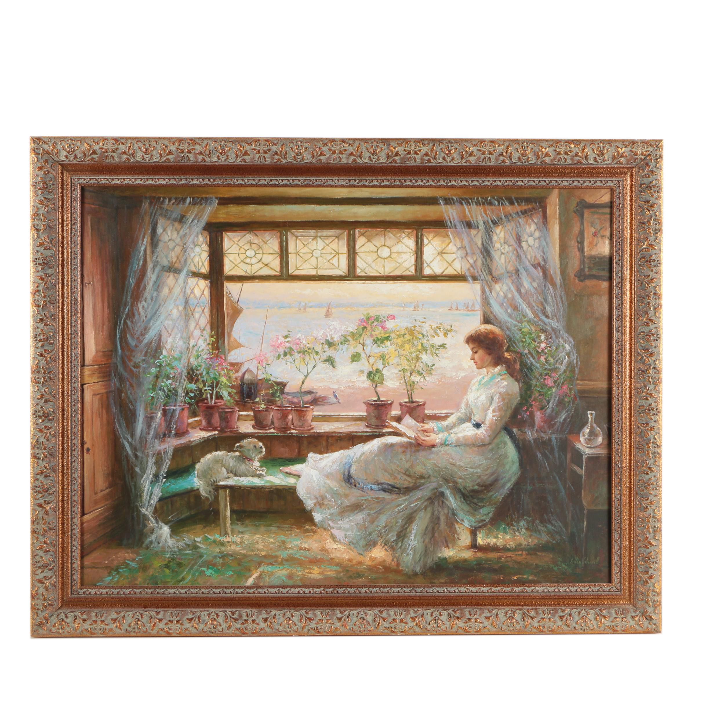 Ellen Sherrill Oil Painting of Window Seat Scene