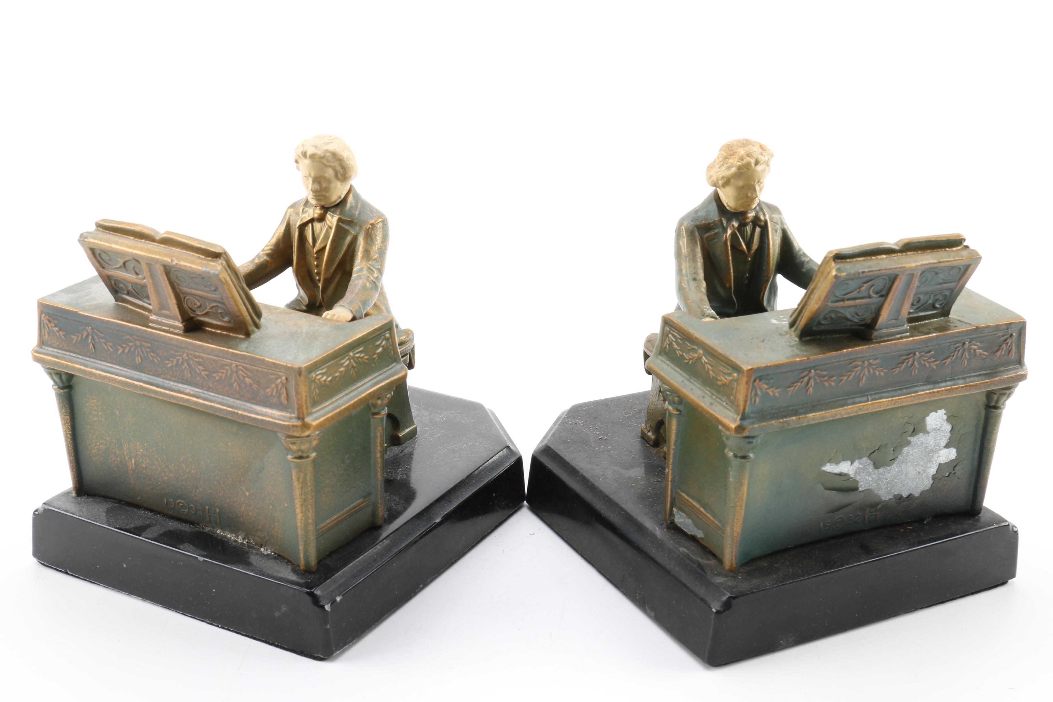 J.B. Hirsch 1932 "Beethoven Playing the Piano" Bookends
