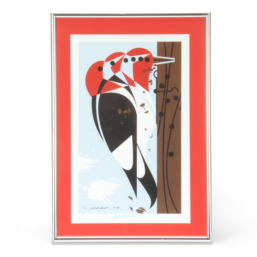 Charley Harper Offset Lithograph Print "Headbanger"