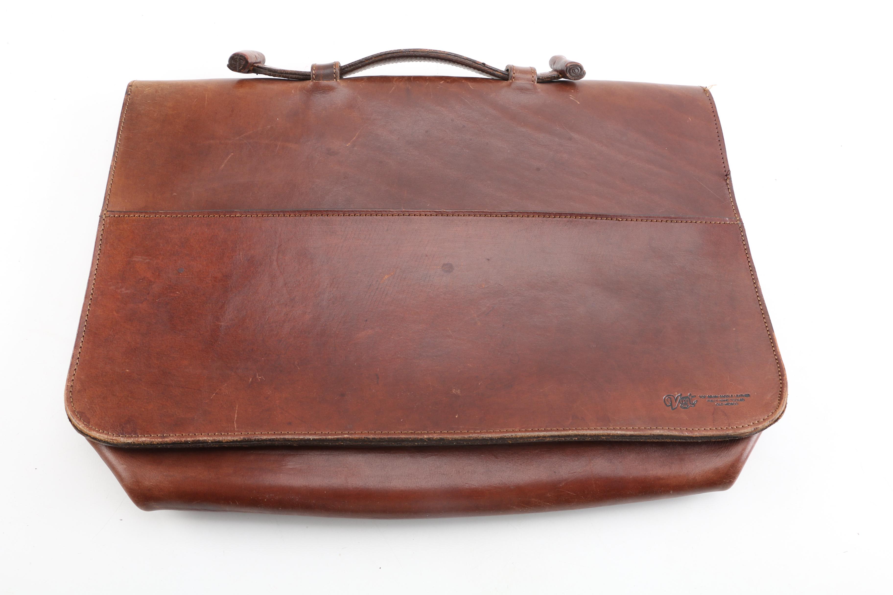 Vogt Hand Tooled Leather and Alligator Briefcase