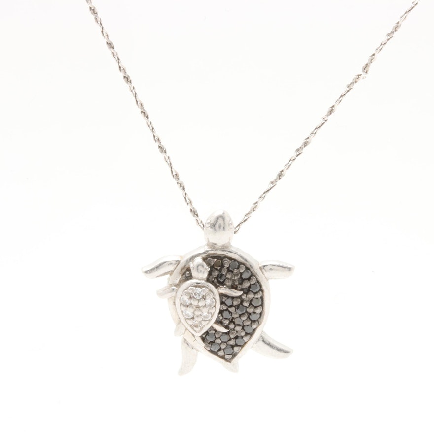 Sterling Silver Cubic Zirconia Turtle Pendant Necklace