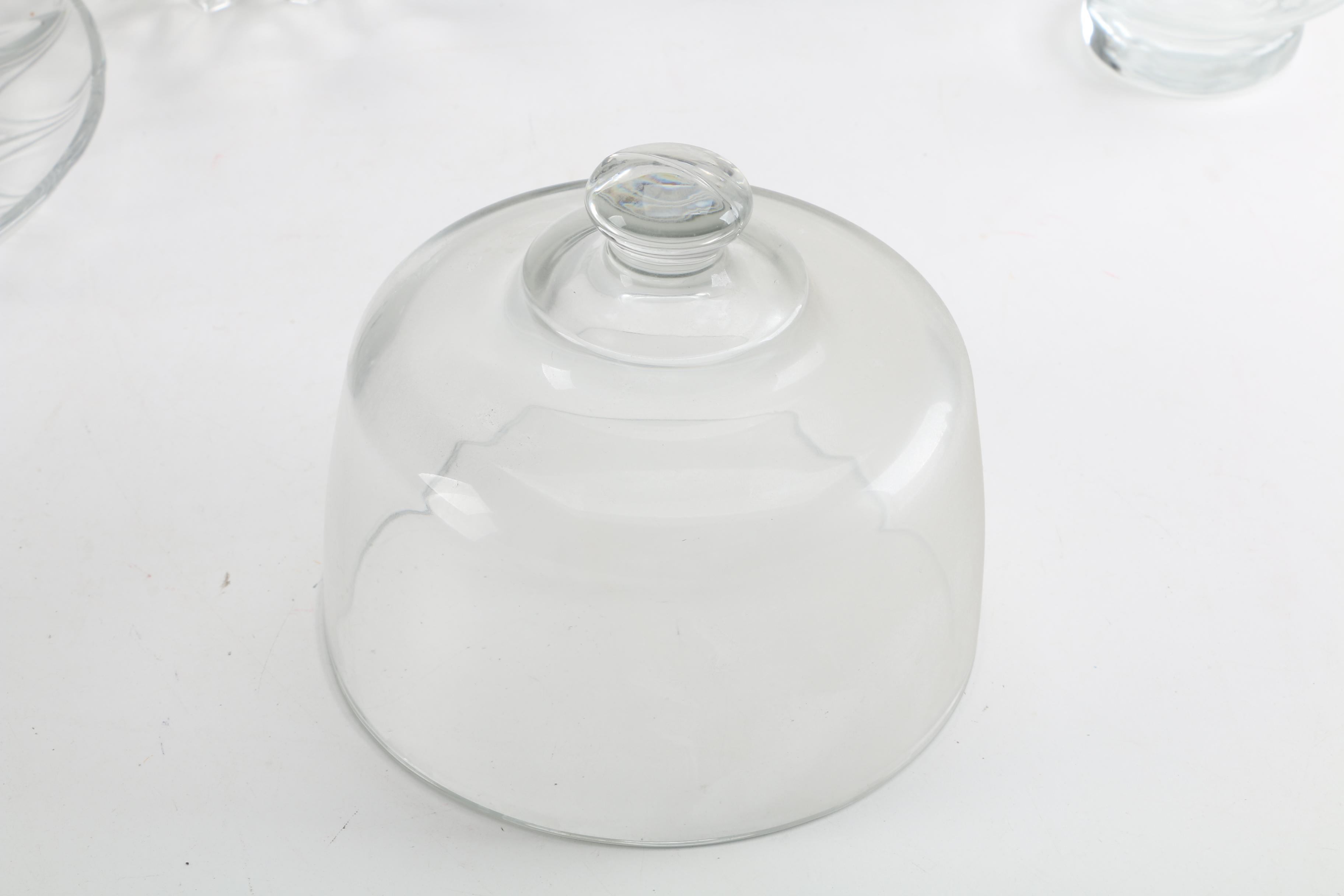 Pink Depression Glass Platter and Other Glass Serveware