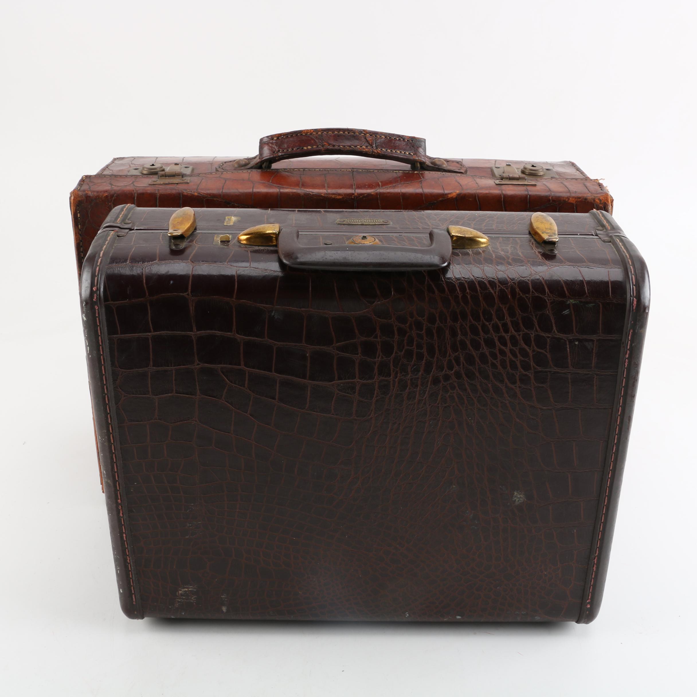 Vintage Crocodile and Crocodile Embossed Leather Suitcases